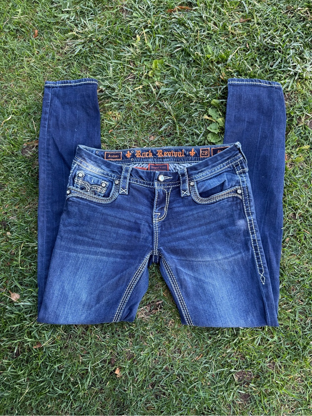 Rock Revival Women's Dark Indigo Skinny Jeans with Contrast Stitching